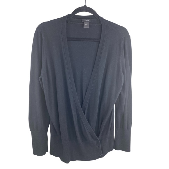 Ann Taylor Sweaters - Ann Taylor Women Cardigan XL Black Wrap Front Button Cotton Wool Blend Sweater